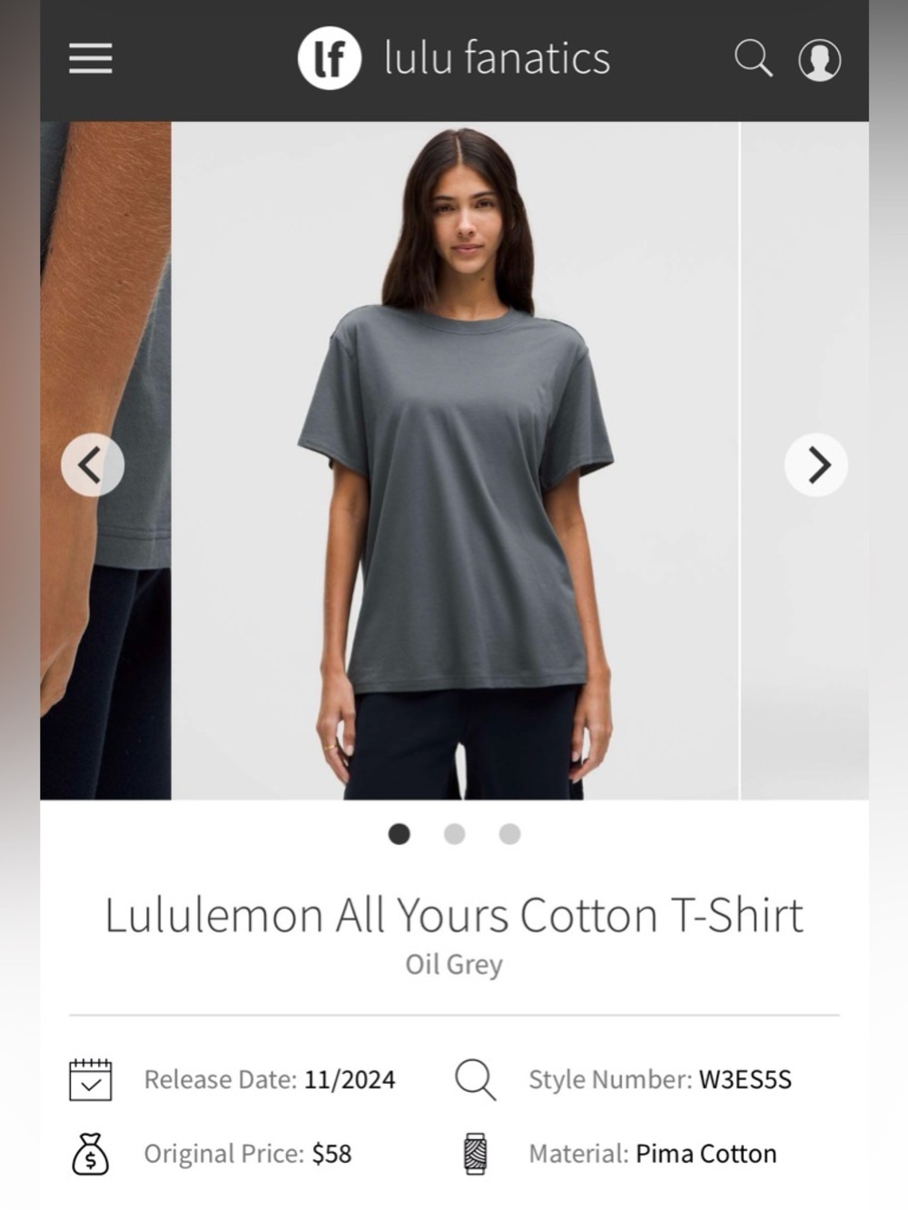 Lululemon All Yours Tee Size 2 Brand New with Tags-Oil Grey